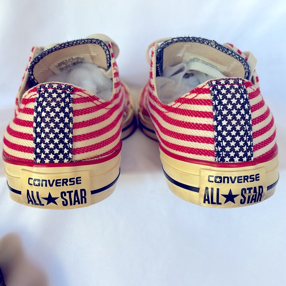 Pre- Loved Converse All Star Red White Stripe Stars USA Flag Low Top Sneakers - Picture 4 of 11